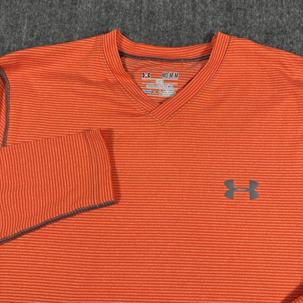 Under Armour ColdGear Men's M Fitted Long Sleeve Shirt Orange Athletic Running
